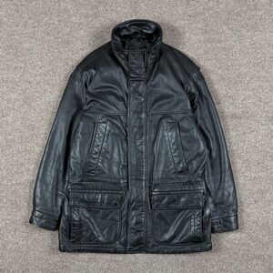 London Fog Black Genuine Leather Full Zip Heavyweight Jacket Men’s M Quilt Lined